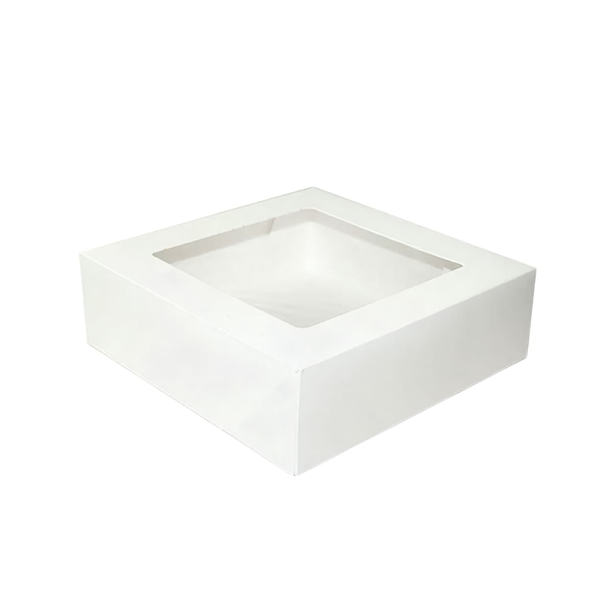 Cake Box 8X8X2.5 IN Paperboard White Square 4 Corner Beers 1-Piece Automatic With Window 200/Case