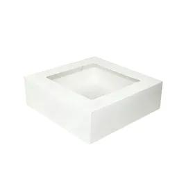 Cake Box 8X8X2.5 IN Paperboard White Square 4 Corner Beers 1-Piece Automatic With Window 200/Case