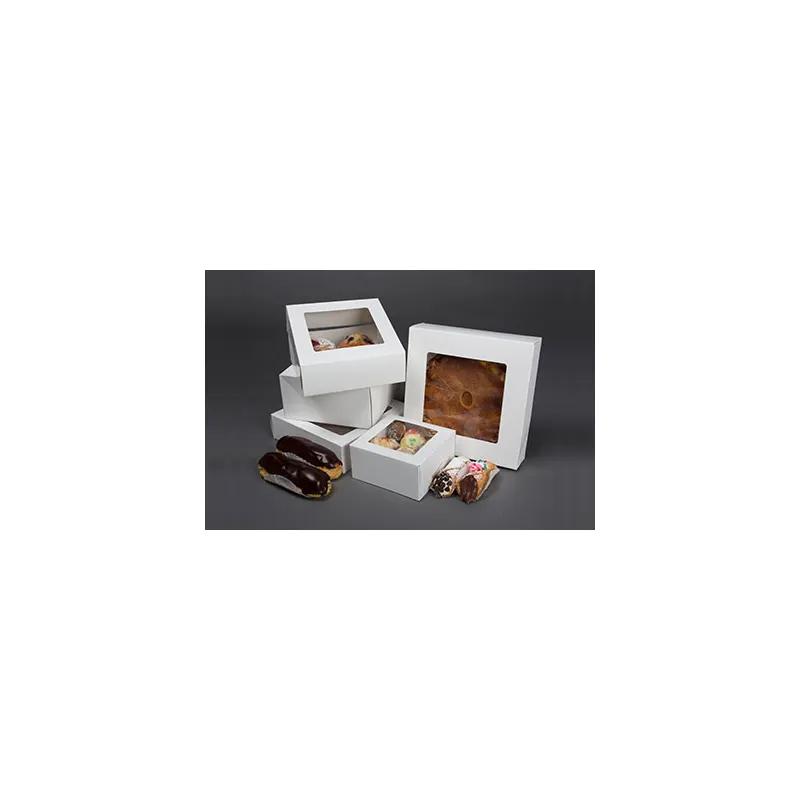 Cake Box 8X8X2.5 IN Paperboard White Square 4 Corner Beers 1-Piece Automatic With Window 200/Case