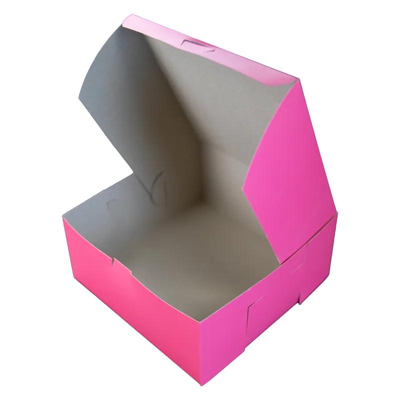 Bakery Box 9X9X4 IN CCNB Pink Square Lock Corner Tuck Top 200/Bundle