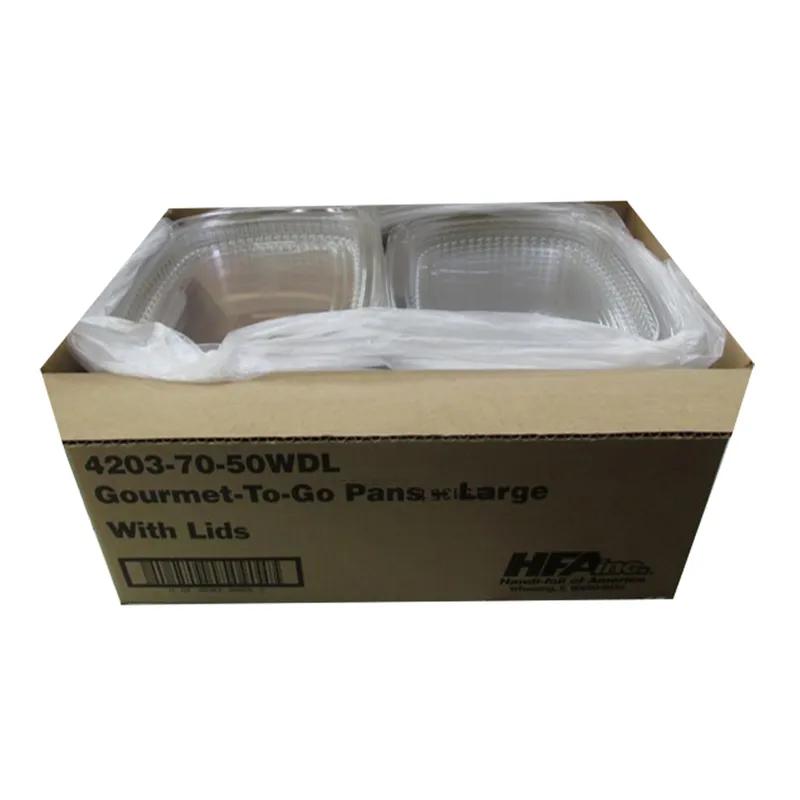 Gourmet-To-Go® Take-Out Container Base & Lid Combo With Plastic Dome Lid 72 OZ Aluminum Black Gold 50/Case