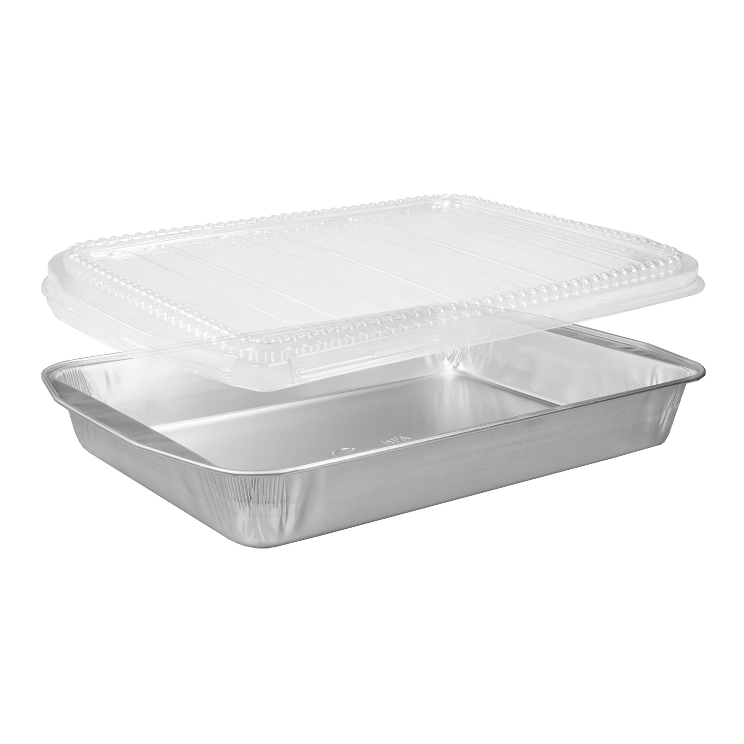 Take-Out Container Base & Lid Combo With Dome Lid 116 OZ Aluminum Silver Rectangle 25/Case