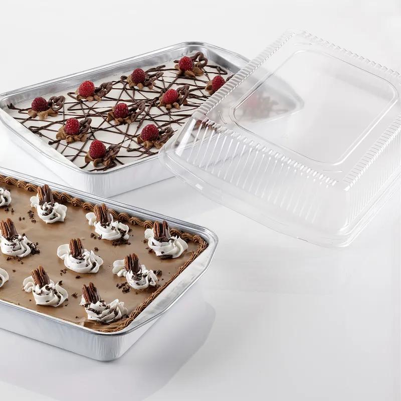 Take-Out Container Base & Lid Combo With Dome Lid 116 OZ Aluminum Silver Rectangle 25/Case