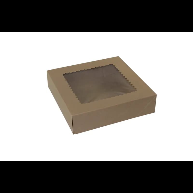 Bakery Box 10X10X2.5 IN Paperboard Kraft 4 Corner 1-Piece Automatic With Window 150/Bundle