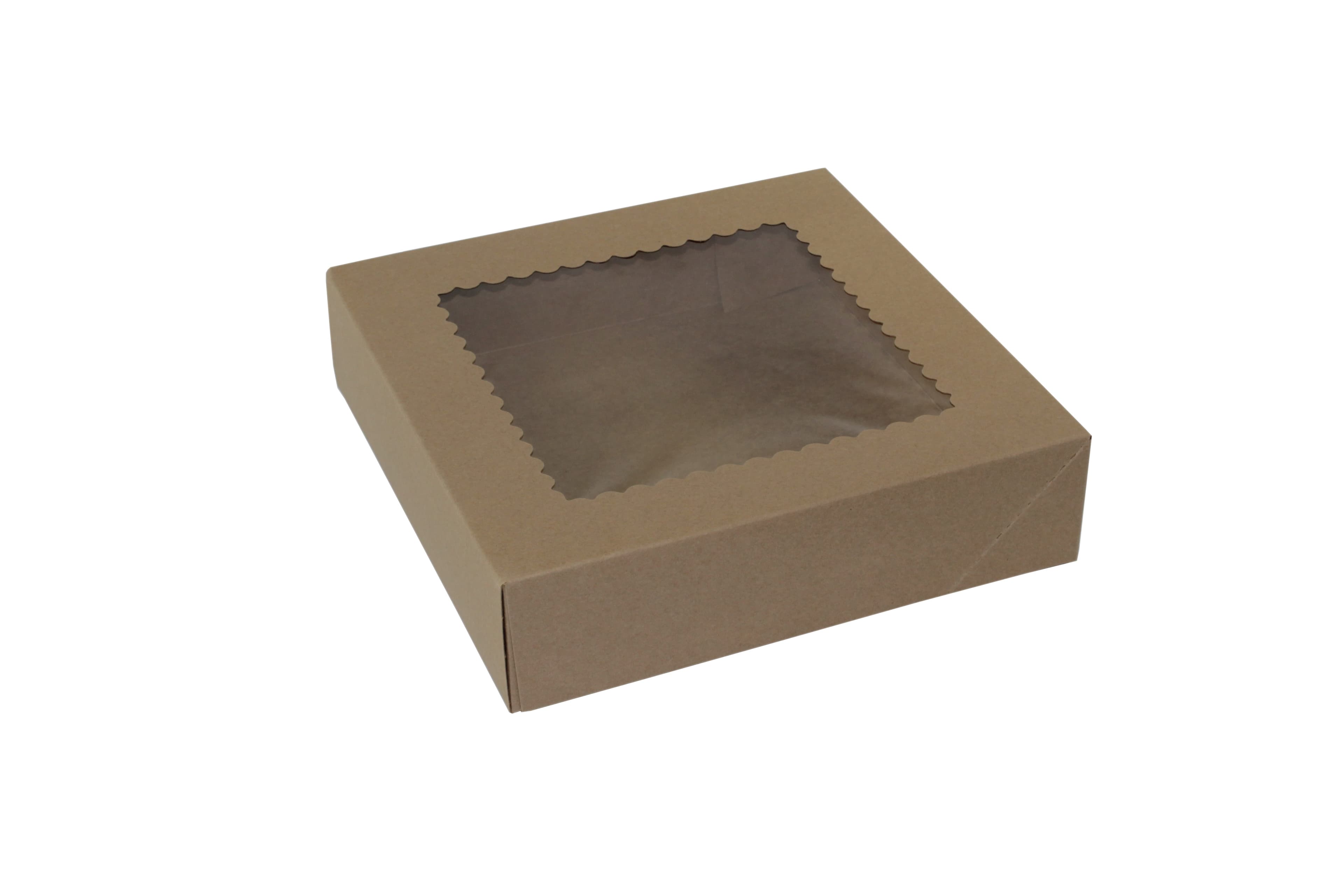 Bakery Box 10X10X2.5 IN Paperboard Kraft 4 Corner 1-Piece Automatic With Window 150/Bundle