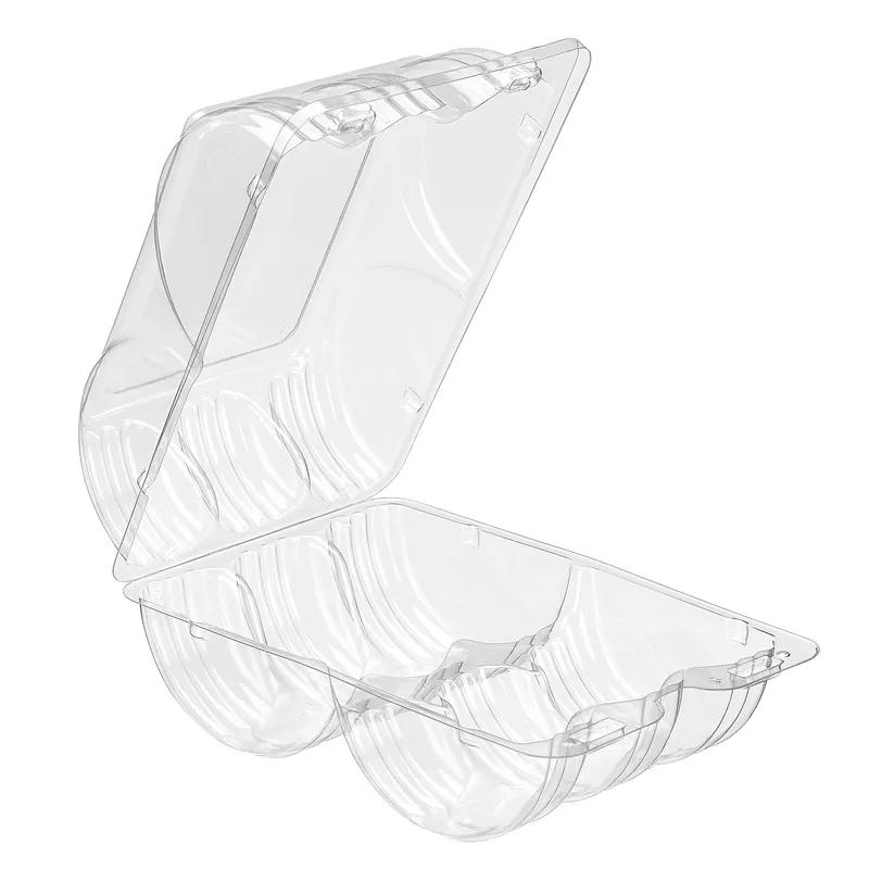 Essentials SureLock Donut Hinged Container With Dome Lid 5X7.75X3.5 IN 6 Compartment RPET Clear Rectangle 192/Case