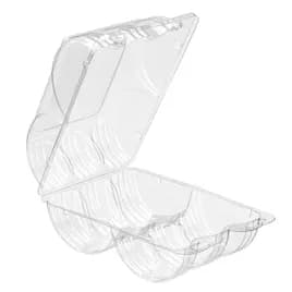 Essentials SureLock Donut Hinged Container With Dome Lid 5X7.5625X3.5625 IN 6 Compartment RPET Clear Rectangle 192/Case