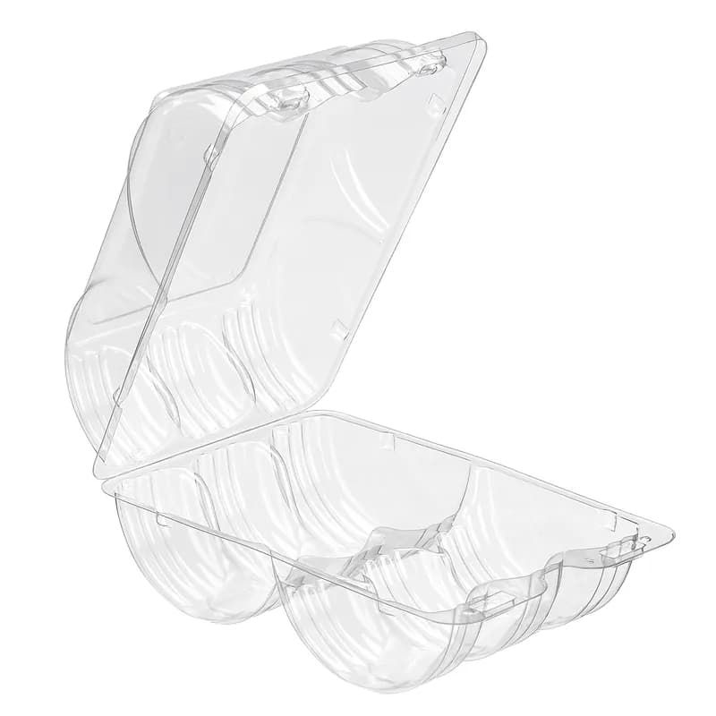 Essentials SureLock Donut Hinged Container With Dome Lid 5X7.5625X3.5625 IN 6 Compartment RPET Clear Rectangle 192/Case