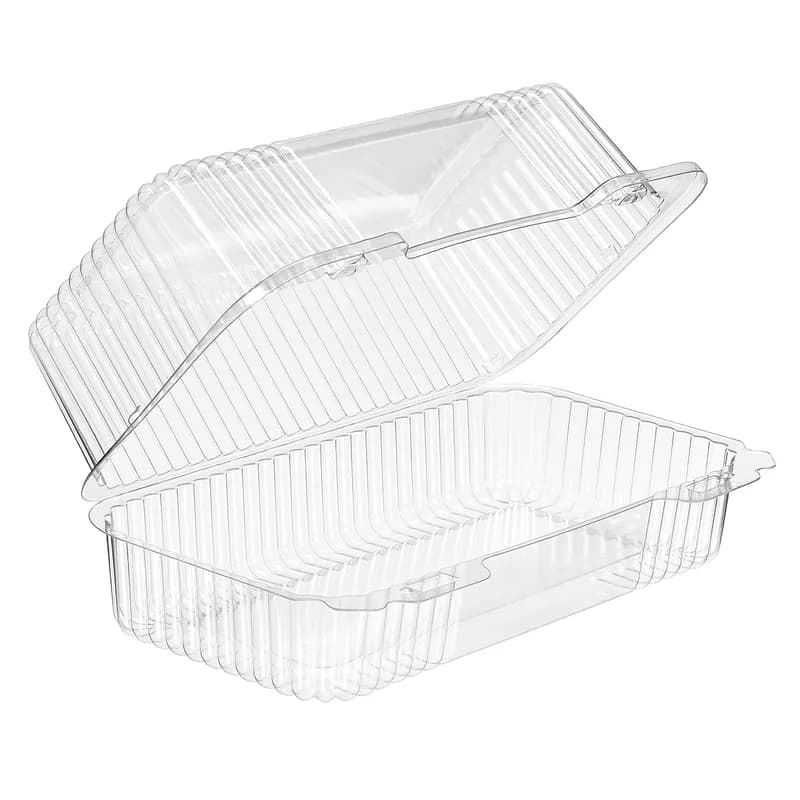 Essentials Take-Out Container Hinged With Dome Lid 9.5625X5.5X4.0625 IN RPET Clear Rectangle Deep Bar Lock 200/Case