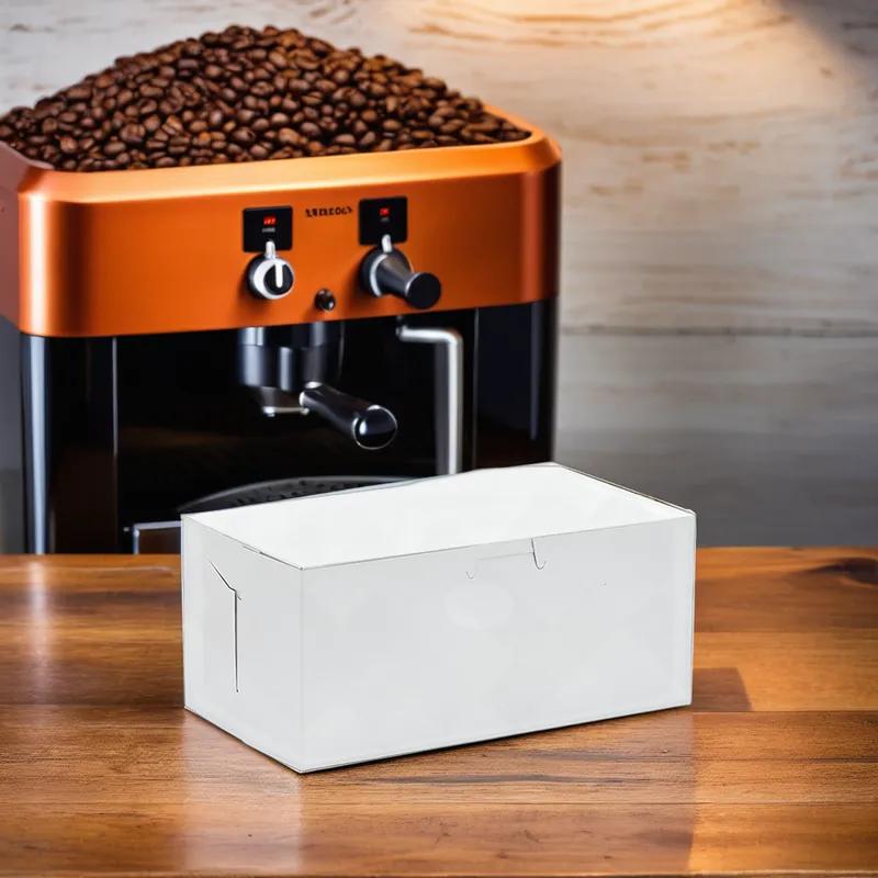 Easy Lock Donut Box 10X6X3.5 IN SUS Paperboard CRB White Rectangle Lock Corner 1-Piece 250/Bundle