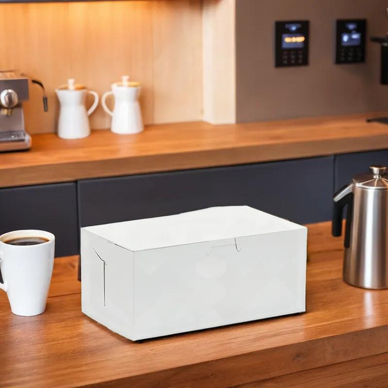 Easy Lock Donut Box 10X6X3.5 IN SUS Paperboard CRB White Rectangle Lock Corner 1-Piece 250/Bundle