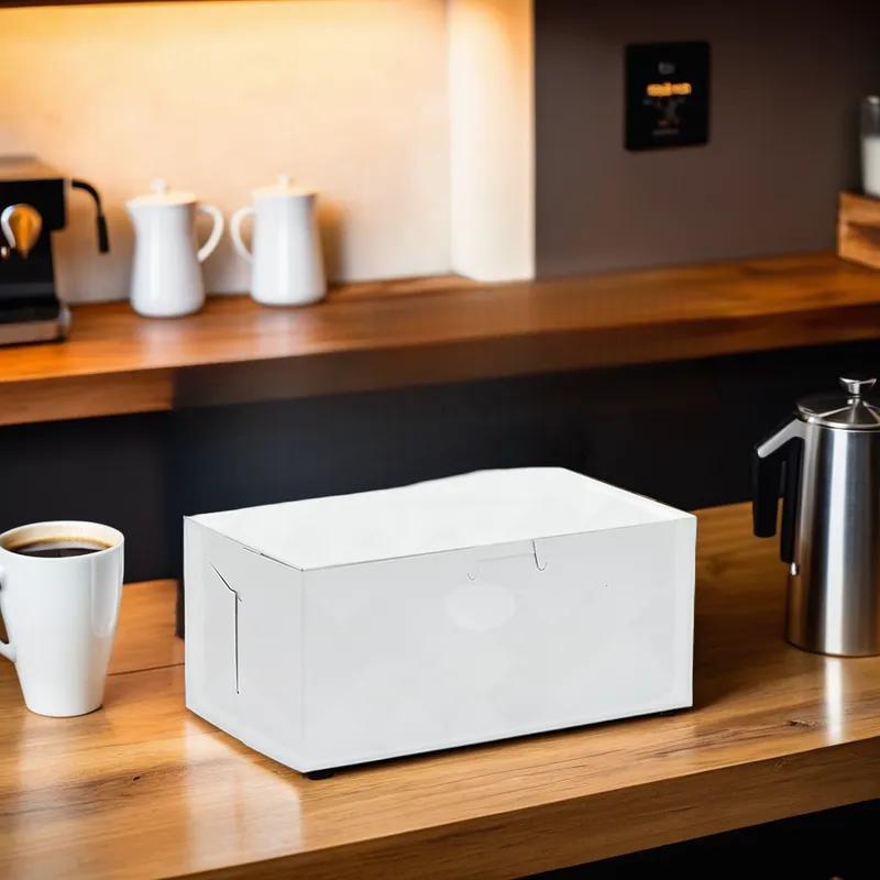 Easy Lock Donut Box 10X6X3.5 IN SUS Paperboard CRB White Rectangle Lock Corner 1-Piece 250/Bundle