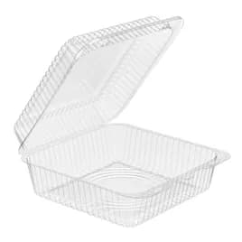 Essentials Take-Out Container Hinged With Dome Lid 8.25X8.75X3.5 IN RPET Clear Square Deep Bar Lock 200/Case