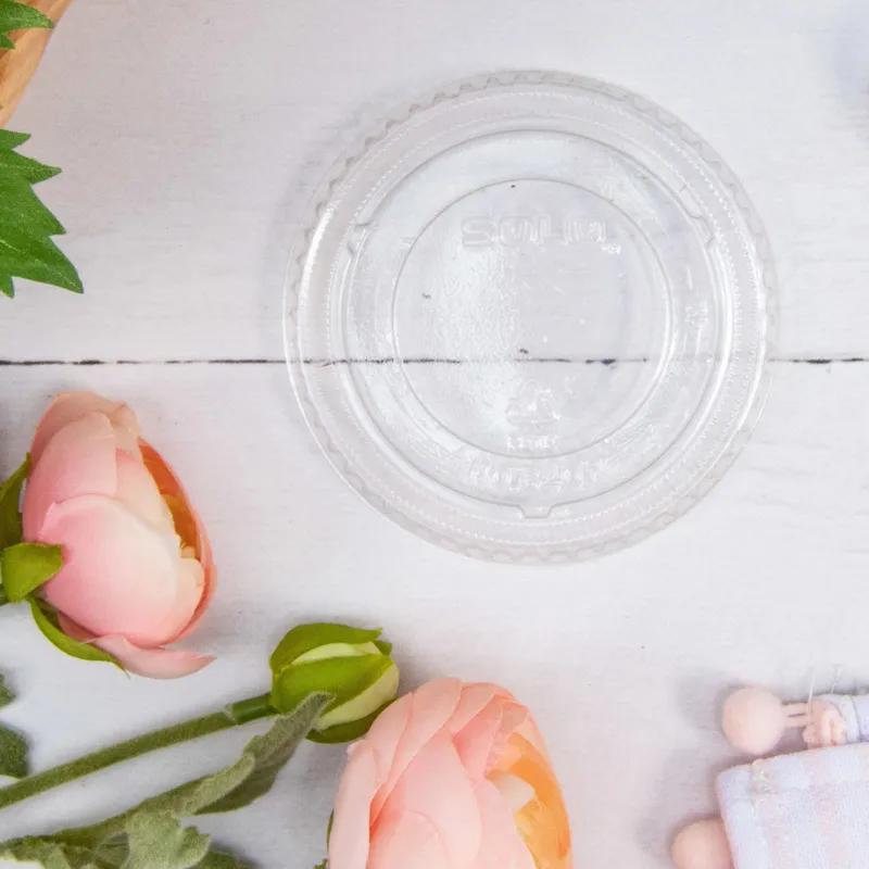 Dart® Lid Flat 3.413X0.358 IN PET Clear For 3.5 OZ Cold Cup No Hole Not Vented Freezer Safe 100 Count/Pack 25 Packs/Case