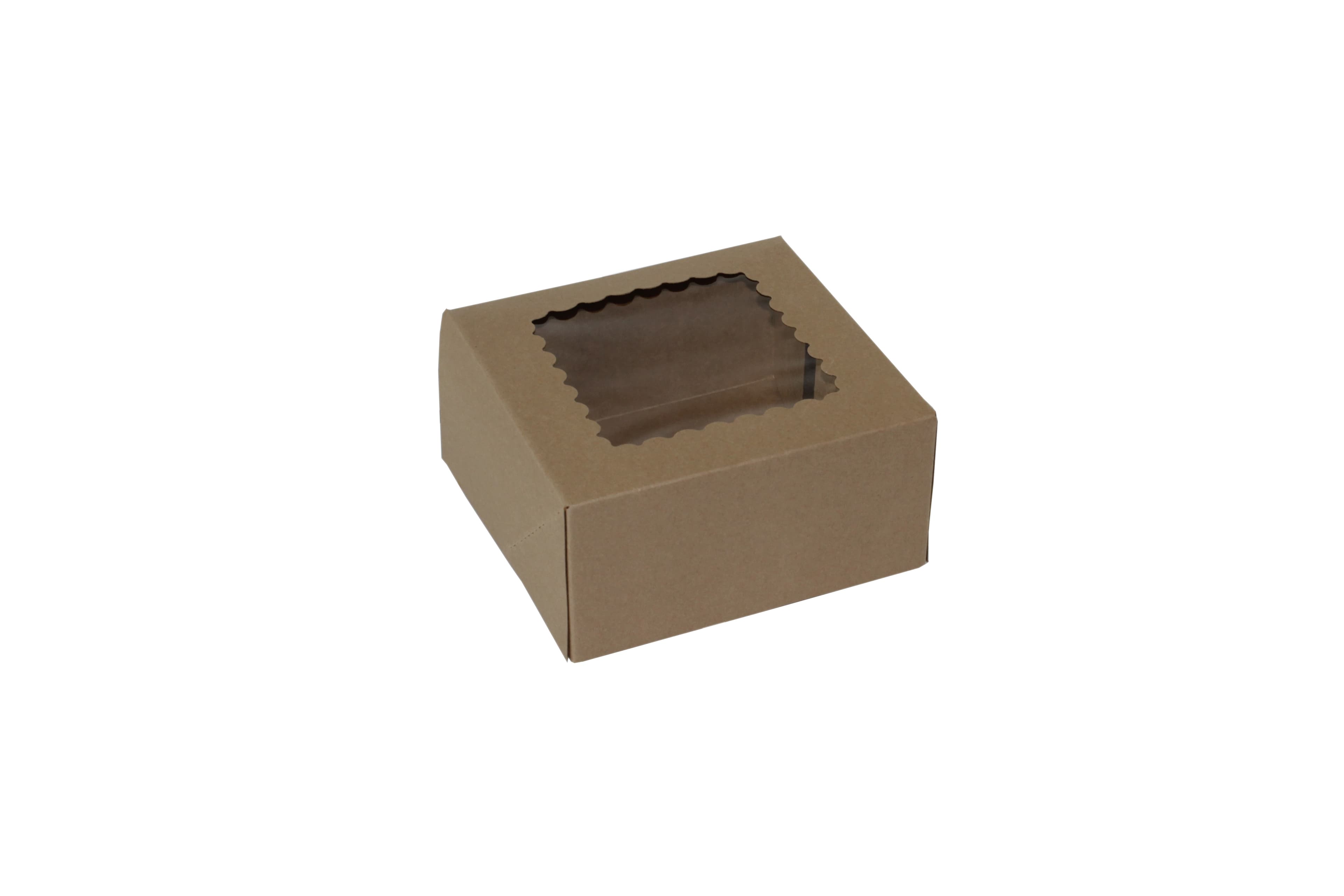 Bakery Box 6X6X3 IN Paperboard Kraft 6 Corner 1-Piece Automatic With Window 200/Case