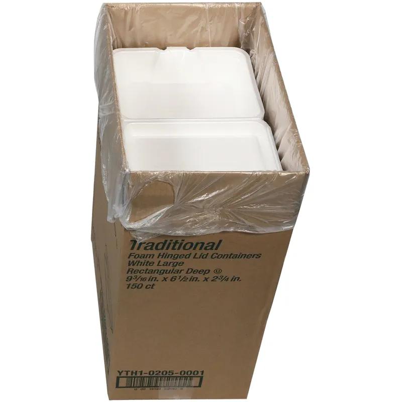 Take-Out Container Hinged With Dome Lid 9.2X6.5X2.8 IN Polystyrene Foam White Rectangle 150/Case