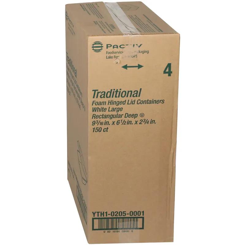 Take-Out Container Hinged With Dome Lid 9.2X6.5X2.8 IN Polystyrene Foam White Rectangle 150/Case