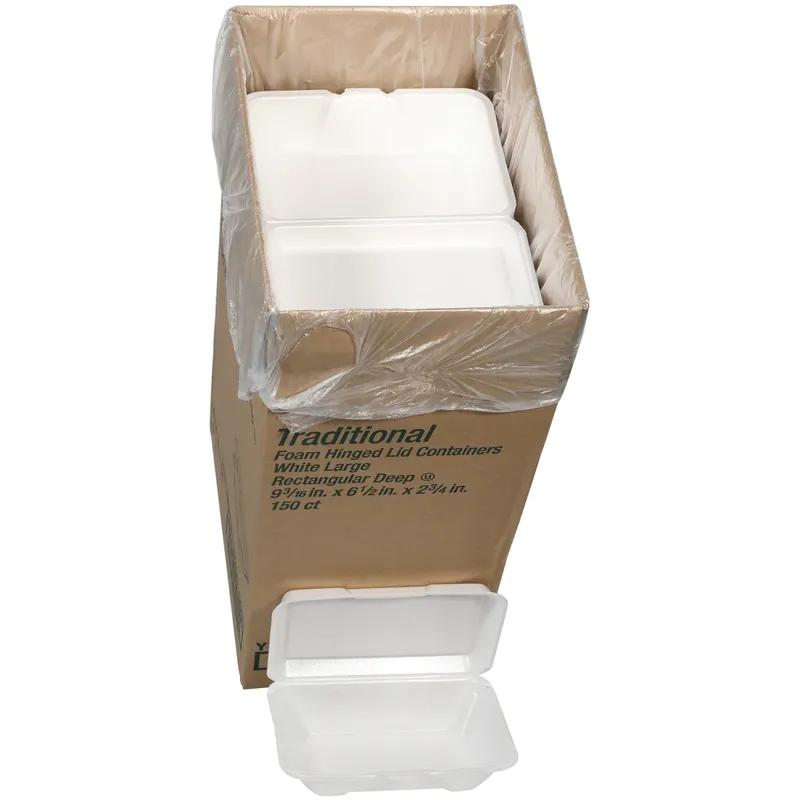 Take-Out Container Hinged With Dome Lid 9.2X6.5X2.8 IN Polystyrene Foam White Rectangle 150/Case