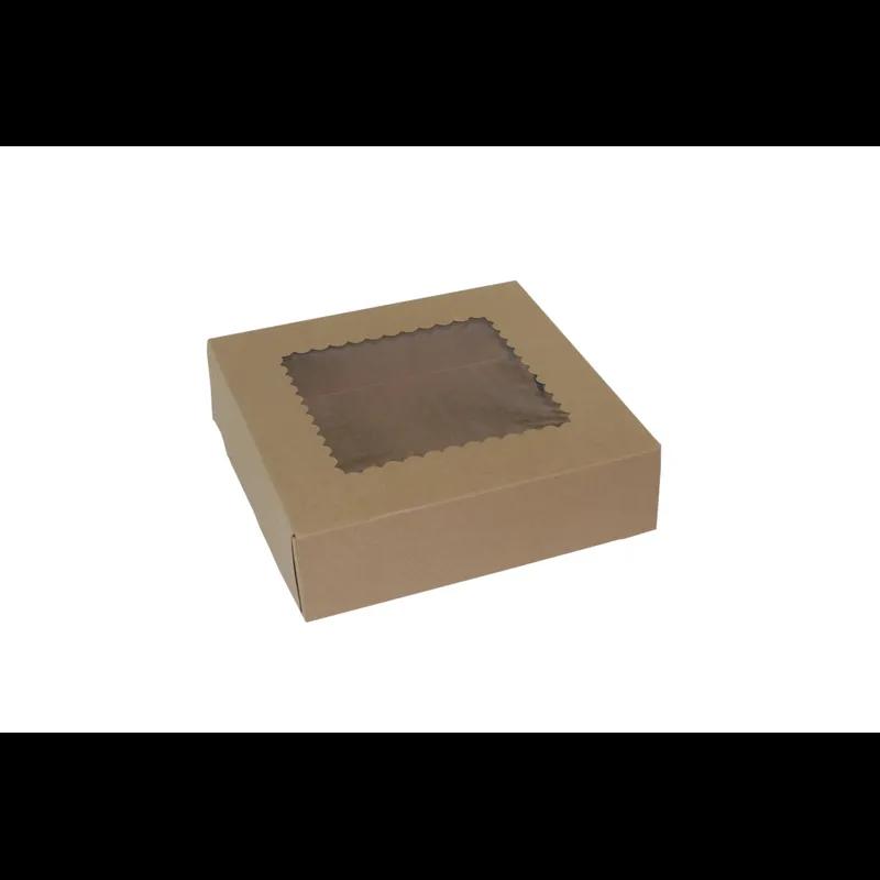 Bakery Box 9X9X2.5 IN Paperboard Kraft 4 Corner 1-Piece Automatic With Window 250/Bundle