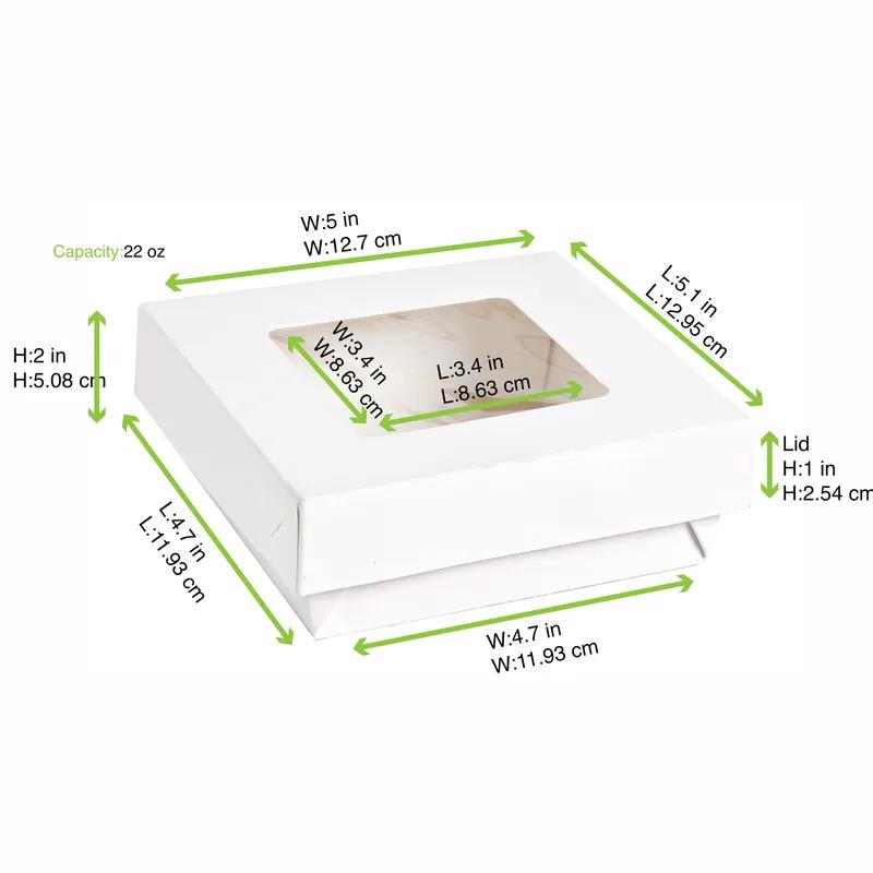 Bakery Box 24 OZ 4.7X4.7X2 IN Corrugated Paperboard PET White With Window 25 Count/Pack 10 Packs/Case 250 Count/Case