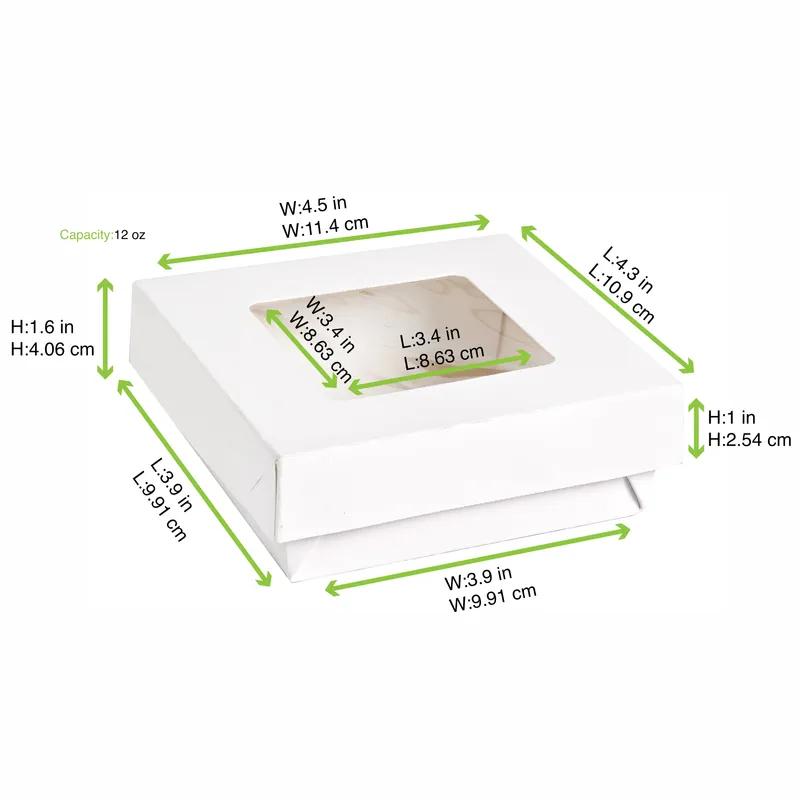 Kray Bakery Box 12 OZ 3.9X3.9X1.6 IN Corrugated Paperboard White With Window 25 Count/Pack 10 Packs/Case 250 Count/Case