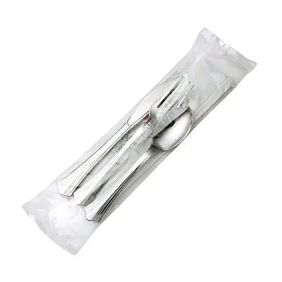 WNA 6PC Cutlery Kit PS Silver With 2PLY Napkin,Fork,Knife,Salt & Pepper,Teaspoon 100/Case
