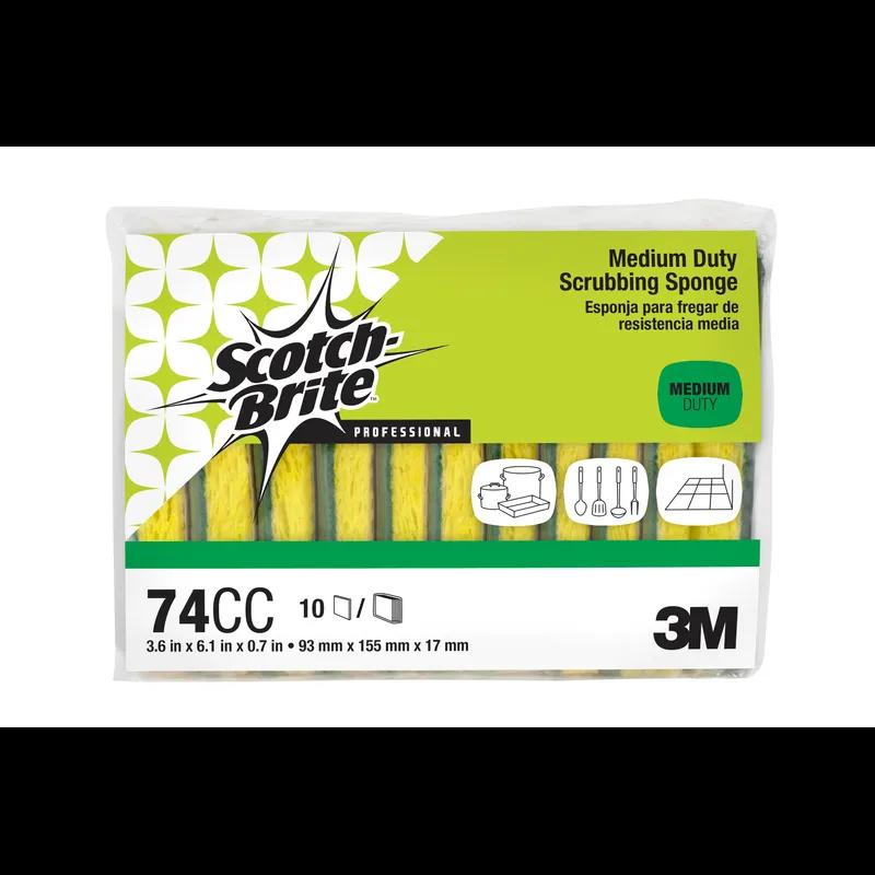 Scotch-Brite™ 74CC Scrubbing Sponge 6.1X3.6 IN Medium Duty Cellulose Green Yellow 10 Count/Pack 6 Packs/Case