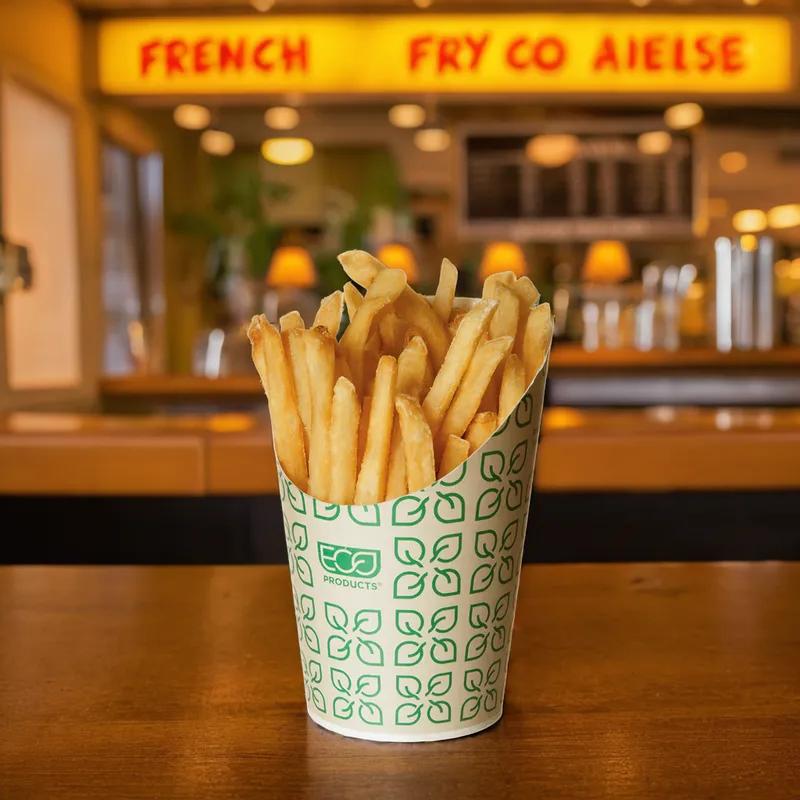 French Fry Cup & Scoop 4X5X2 IN Sugarcane Kraft Green Leaf Design 1000/Case