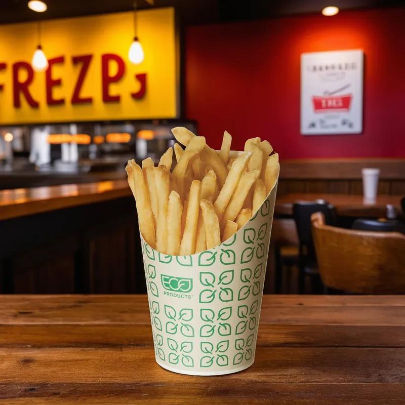 French Fry Cup & Scoop 4X5X2 IN Sugarcane Kraft Green Leaf Design 1000/Case