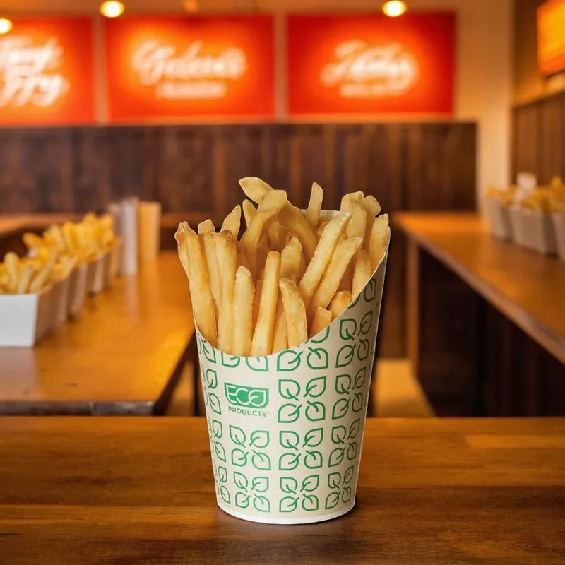 French Fry Cup & Scoop 4X5X2 IN Sugarcane Kraft Green Leaf Design 1000/Case