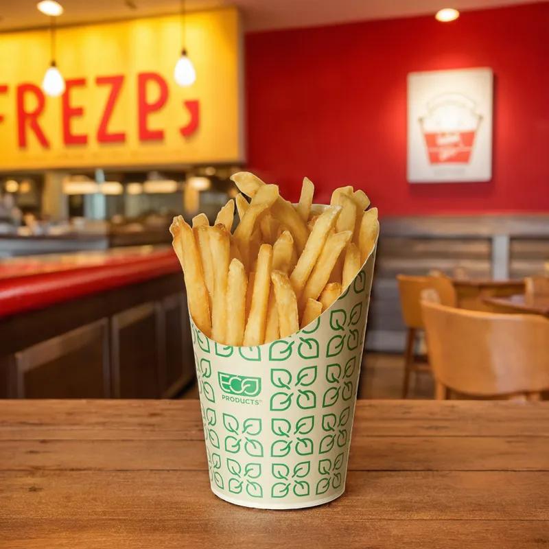 French Fry Cup & Scoop 4X5X2 IN Sugarcane Kraft Green Leaf Design 1000/Case