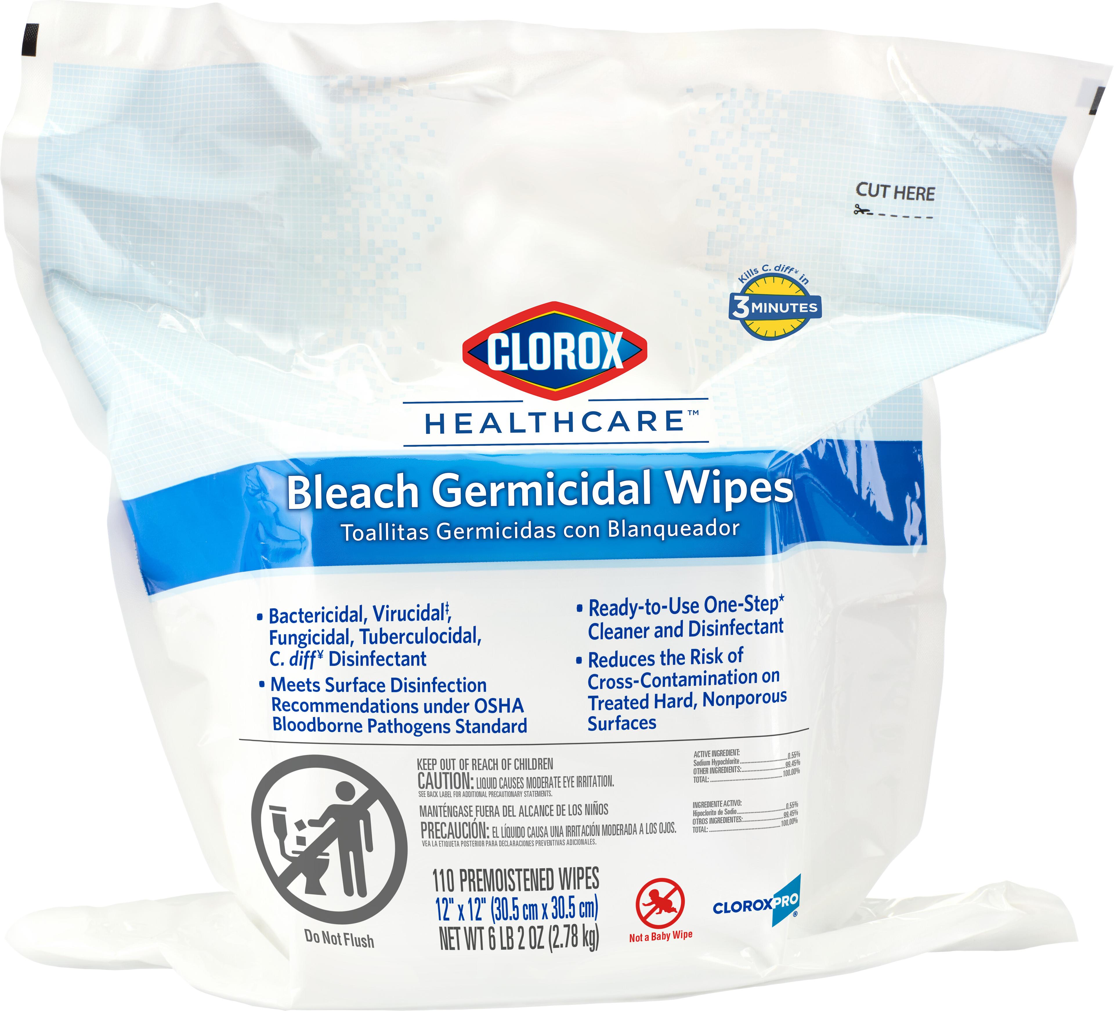 Clorox Healthcare® Bleach Germicidal Unscented One-Step Disinfectant Multi Surface Wipe 110 Count/Pack 2 Packs/Case