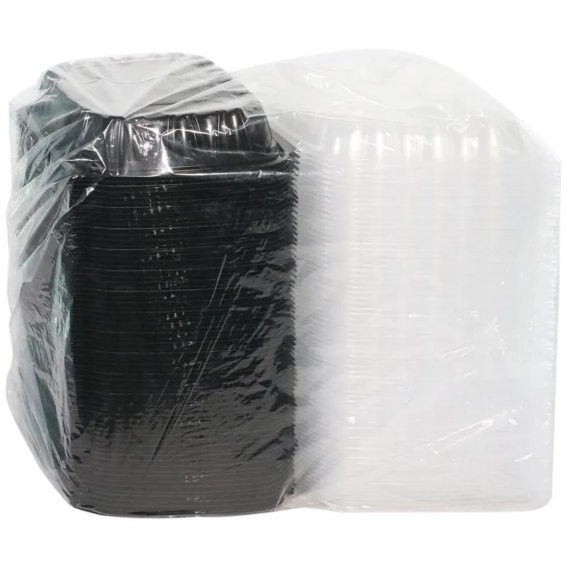 Take-Out Container Hinged With Dome Lid 10.5X9.5X3.1 IN PP Black Clear Rectangle 132/Case