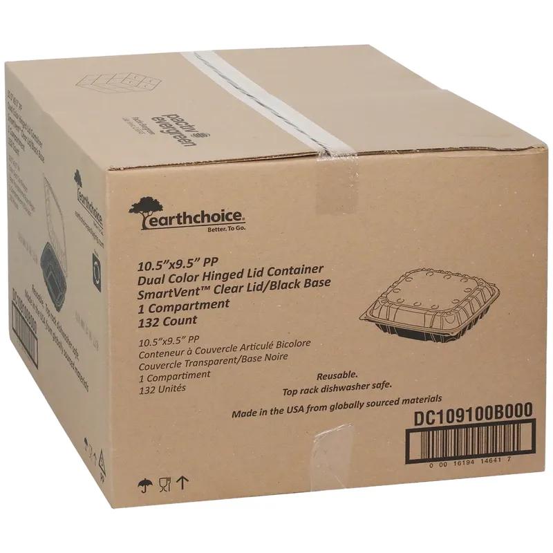 Take-Out Container Hinged With Dome Lid 10.5X9.5X3.1 IN PP Black Clear Rectangle 132/Case