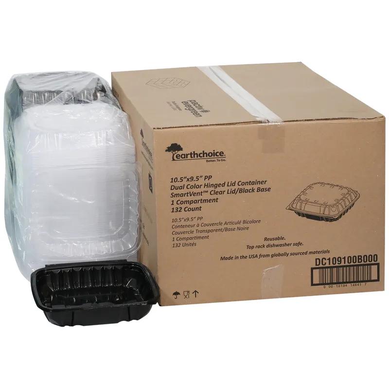 Take-Out Container Hinged With Dome Lid 10.5X9.5X3.1 IN PP Black Clear Rectangle 132/Case