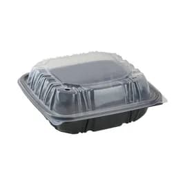 Take-Out Container Hinged 8.5X8.6X3.1 IN PP Black Clear Square Microwave Safe Vented 150/Case