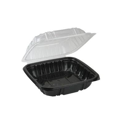 Take-Out Container Hinged 8.5X8.6X3.1 IN PP Black Clear Square Microwave Safe Vented 150/Case