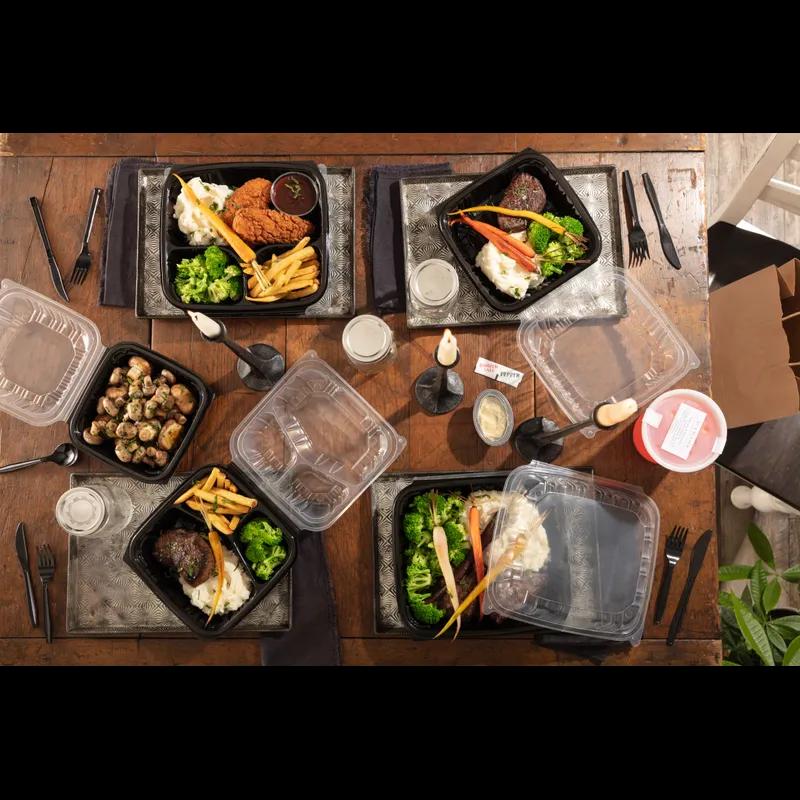 Take-Out Container Hinged 8.5X8.6X3.1 IN PP Black Clear Square Microwave Safe Vented 150/Case