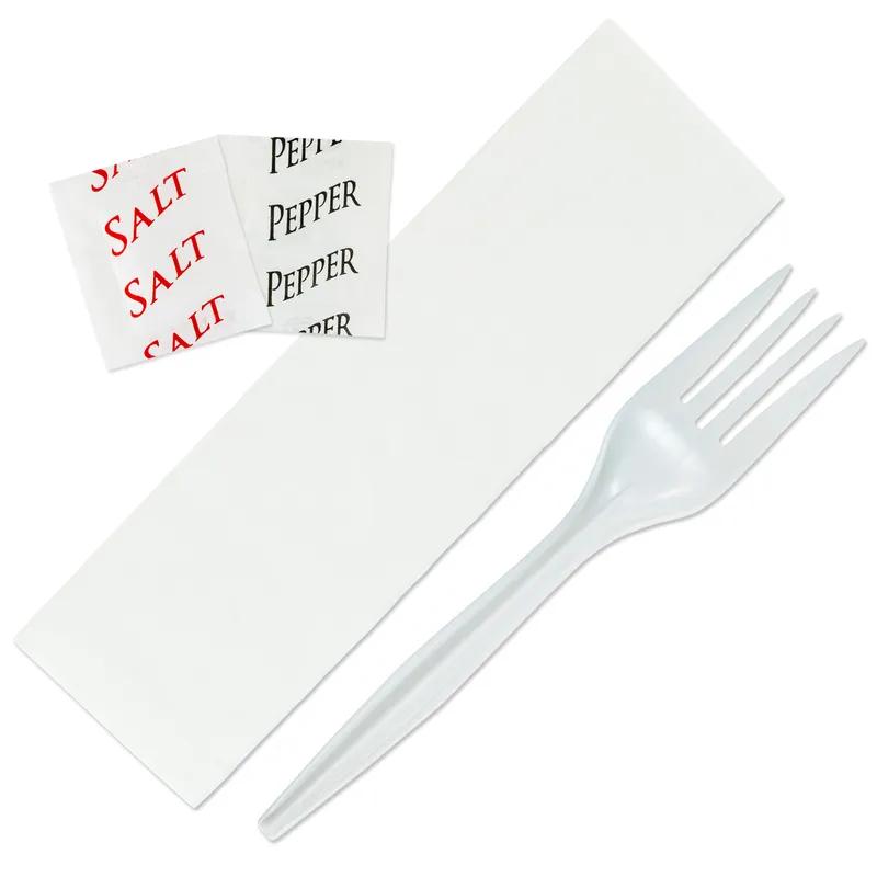 4PC Cutlery Kit PP White Medium Weight With Napkin,Fork,Salt & Pepper 1000/Case