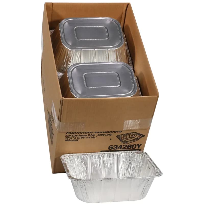 Steam Table Pan 1/2 Size 187 OZ 11.8X9.4X4.2 IN Aluminum Silver Extra Deep 100/Case
