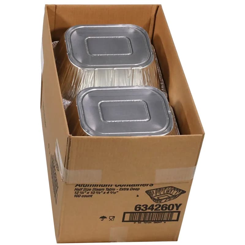 Steam Table Pan 1/2 Size 187 OZ 11.8X9.4X4.2 IN Aluminum Silver Extra Deep 100/Case