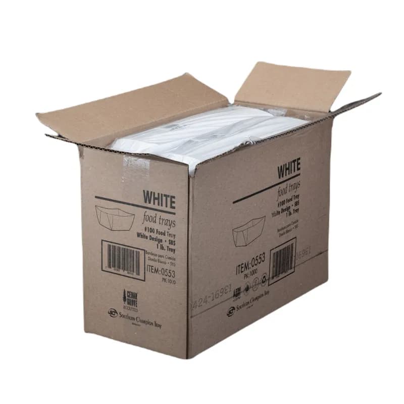 Food Tray 1 LB Paper White Plain 1000/Case