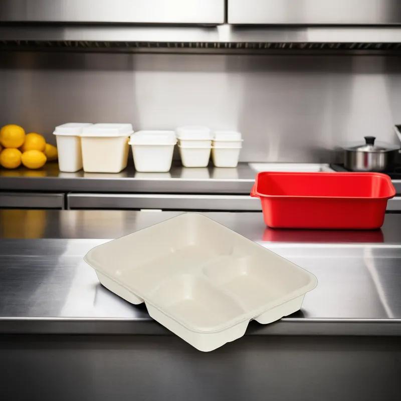 Take-Out Container Base 8.833X6.9X1.5 IN 3 Compartment Plant Fiber Kraft Rectangle 500/Case