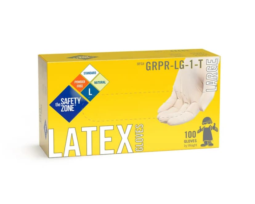 Safety Zone® Gloves Large (LG) Natural 5MIL Textured Polymer Coated Latex Powder-Free 100 Count/Box 10 Box/Case