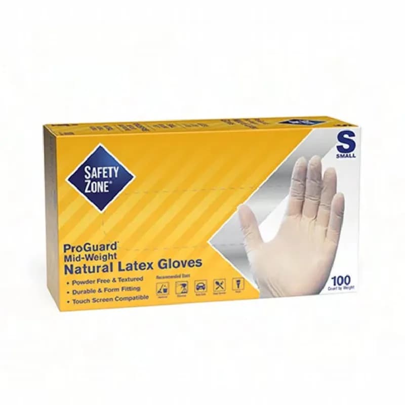 Safety Zone® Gloves Small (SM) Natural 5MIL Polymer Coated Latex Powder-Free Textured 100 Count/Box 10 Box/Case