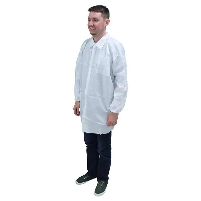 ProMax® Lab Coat Medium (MED) White Microporous Fabric Snap Front Elastic Wrists Long Sleeve 2 Pocket 30/Case