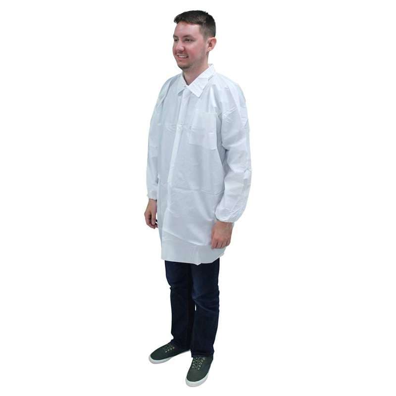 ProMax® Lab Coat XL White Microporous Fabric Snap Front Elastic Wrists Long Sleeve 2 Pocket 30/Case