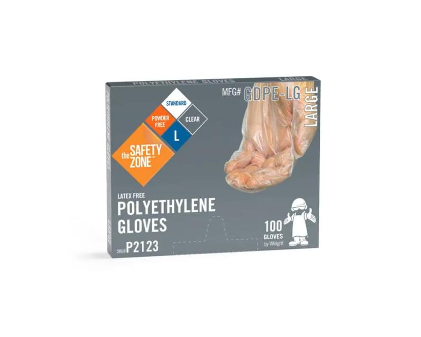 Safety Zone® Gloves Medium (MED) Clear PE Disposable Powder-Free Poly 1000/Box