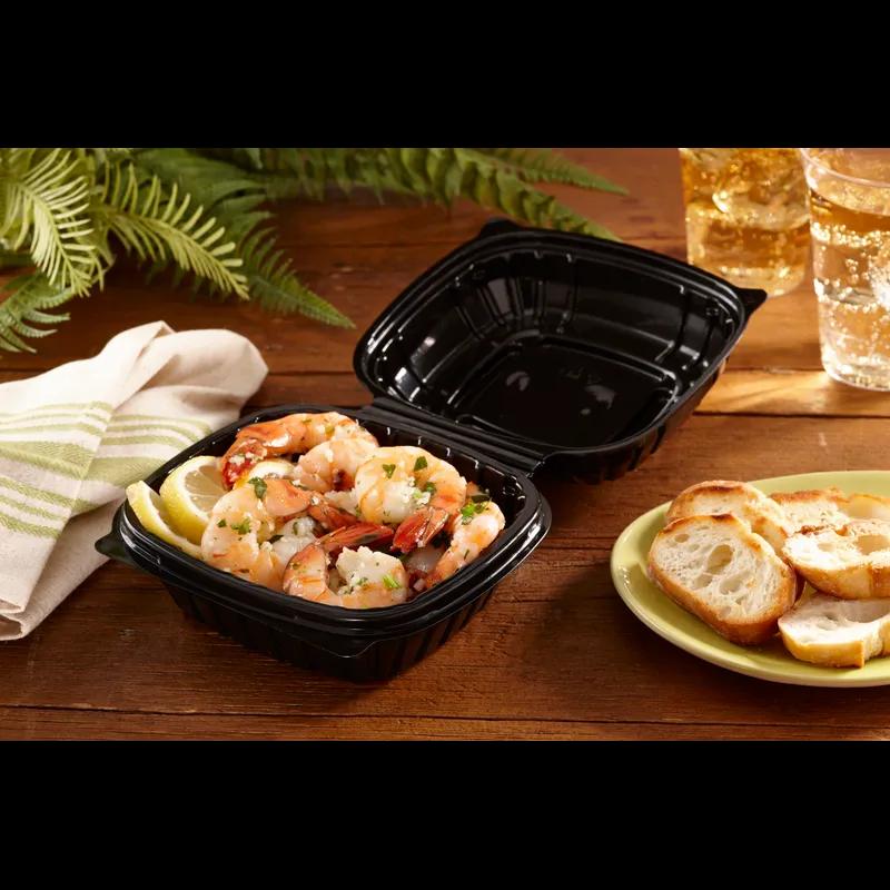 Take-Out Container Hinged 6X6 IN PP Black Perforated 450/Case