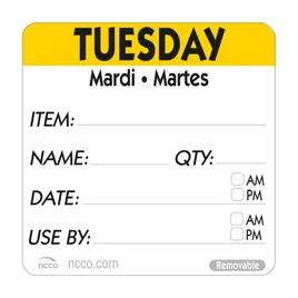 Tuesday Prep Item Date Use Trilingual Label 2X2 IN Yellow Square Removable 500/Roll